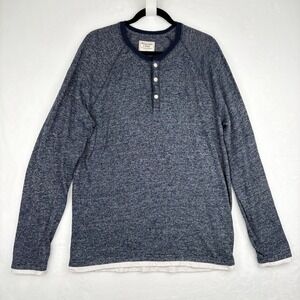 Abercrombie & Fitch Mens Henley Long Sleeve Shirt Blue Knit Casual Preppy Large